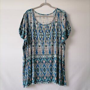 Westport Womens Blue Cold Shoulder Sleeve Paisley Print Blouse Top Size 3X